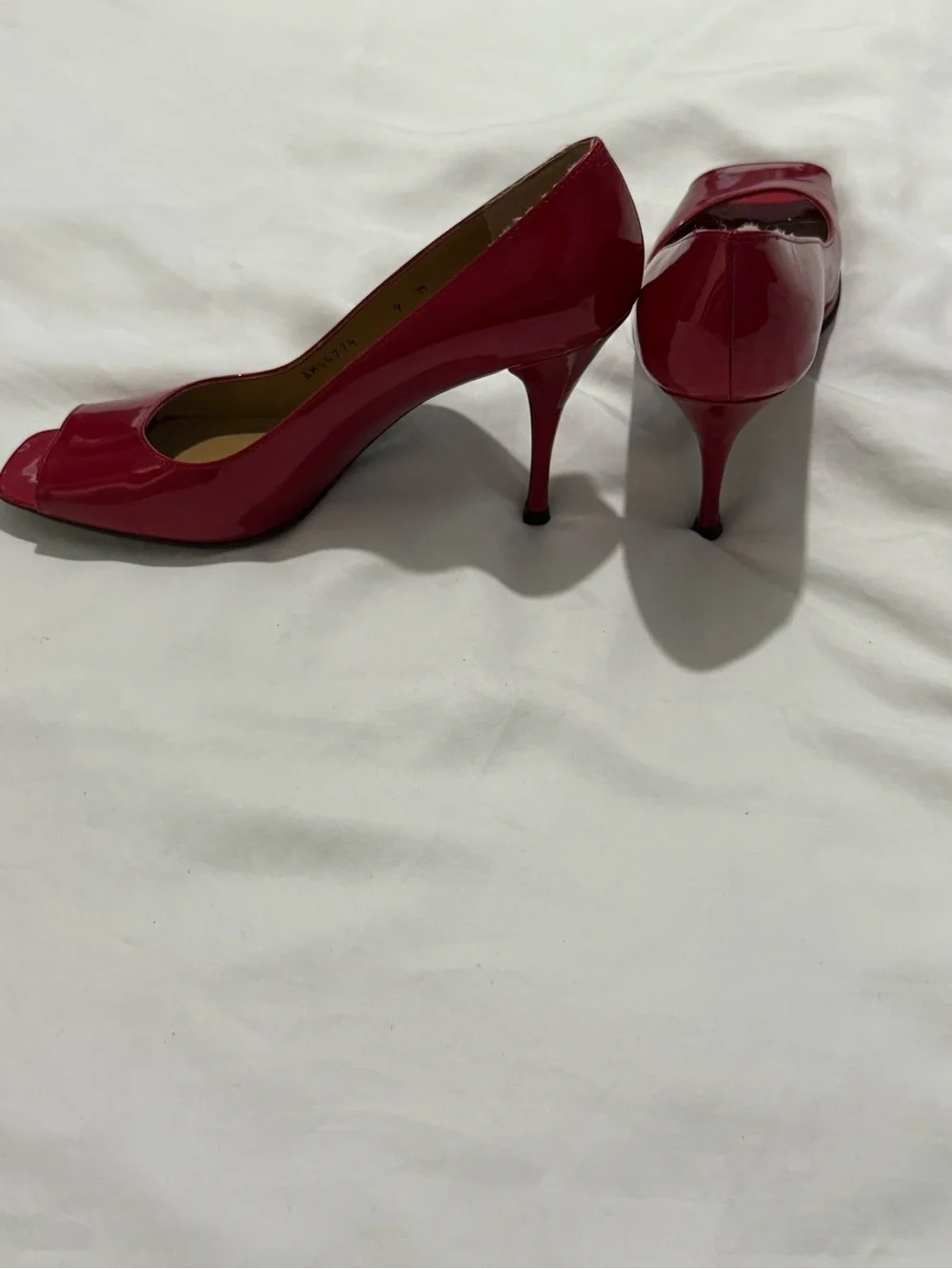 Stuart Weitzman - Red Patent Peep-Toe Mid-Heels - Picture 7 of 9